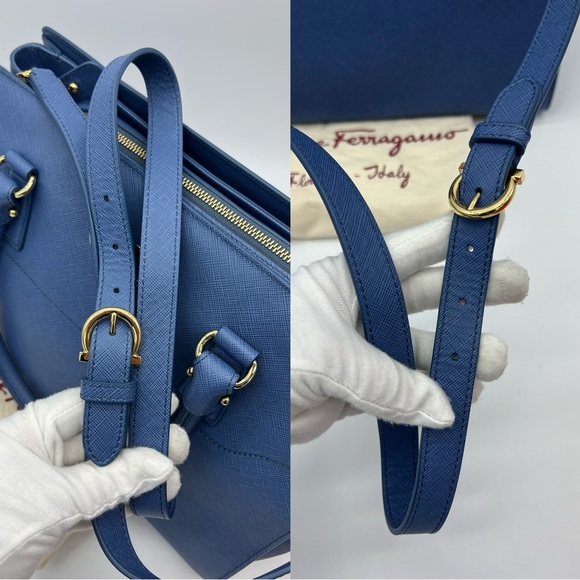 Authentic Salvatore Ferragamo Gancini blue Becky satchel - Picture 5 of 17